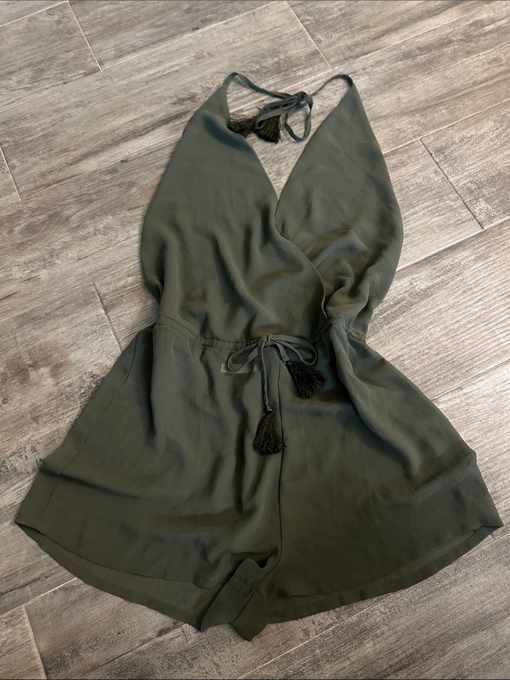 Michael Kors Swim Coverup Tassel Romper in Olive